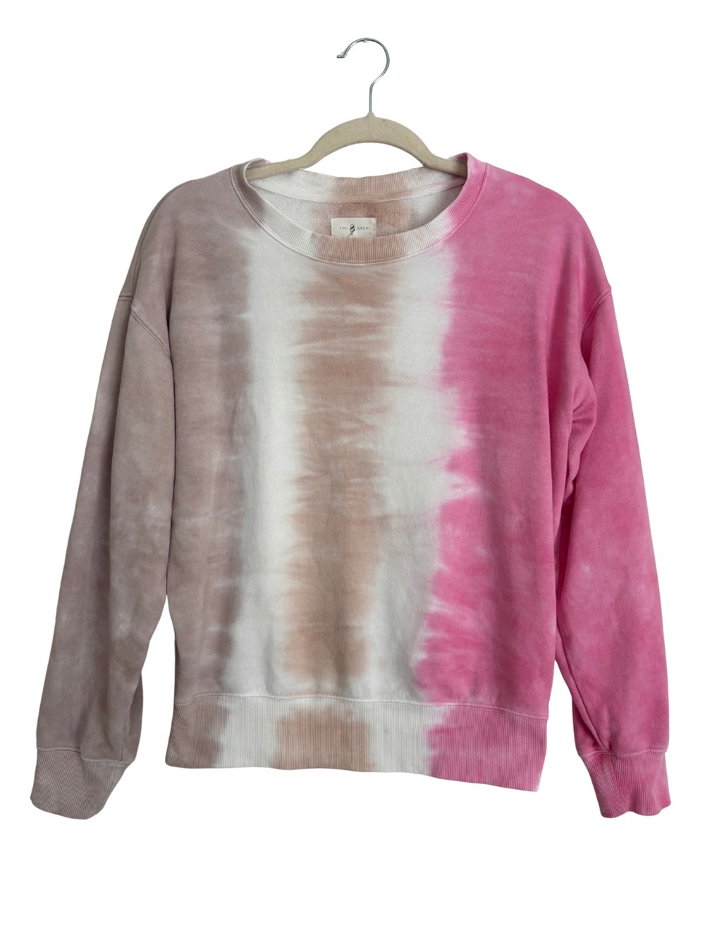 Lou & Grey Pink, Cream, Brown Tie-Dye Crewneck Sweater